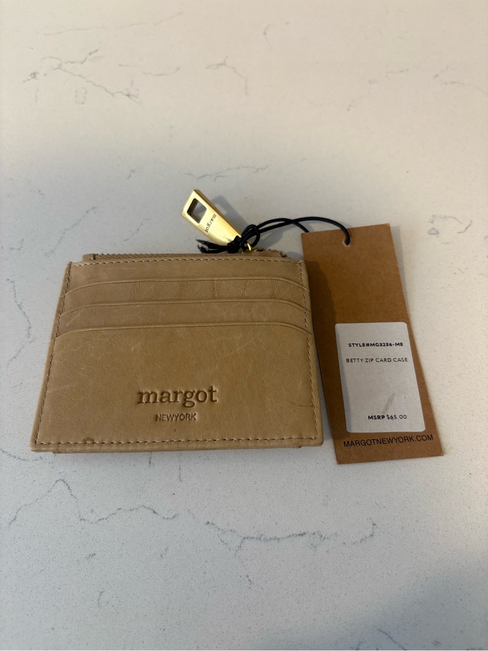 Tan Margot Leather Card Wallet with Snap and Zip